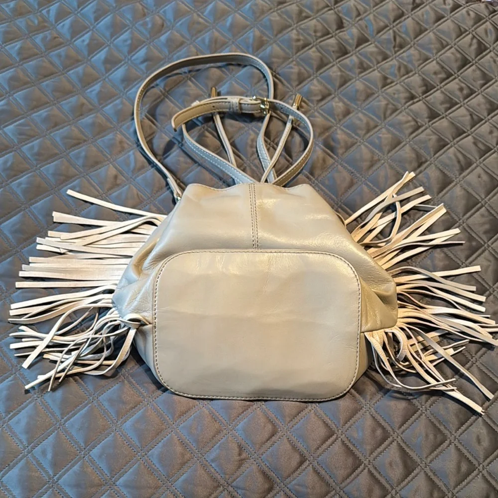 Vince Camuto Shoulder Bag with Drawstring Closure and Fringe Detail w Dustbag - Picture 3 of 10